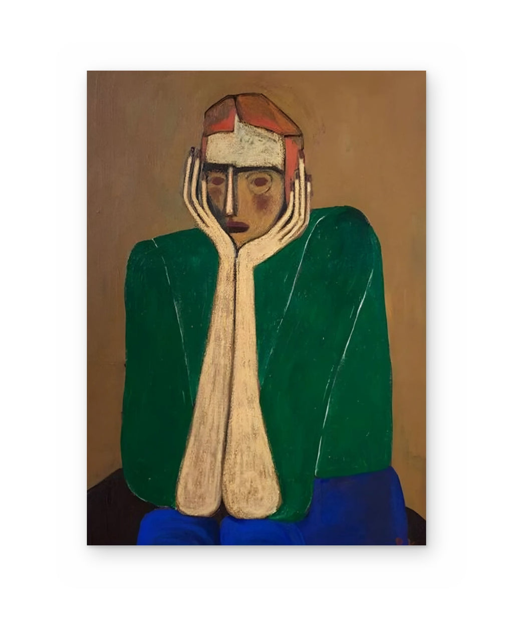 Thinking Man, figurative abstract painting shown straight on