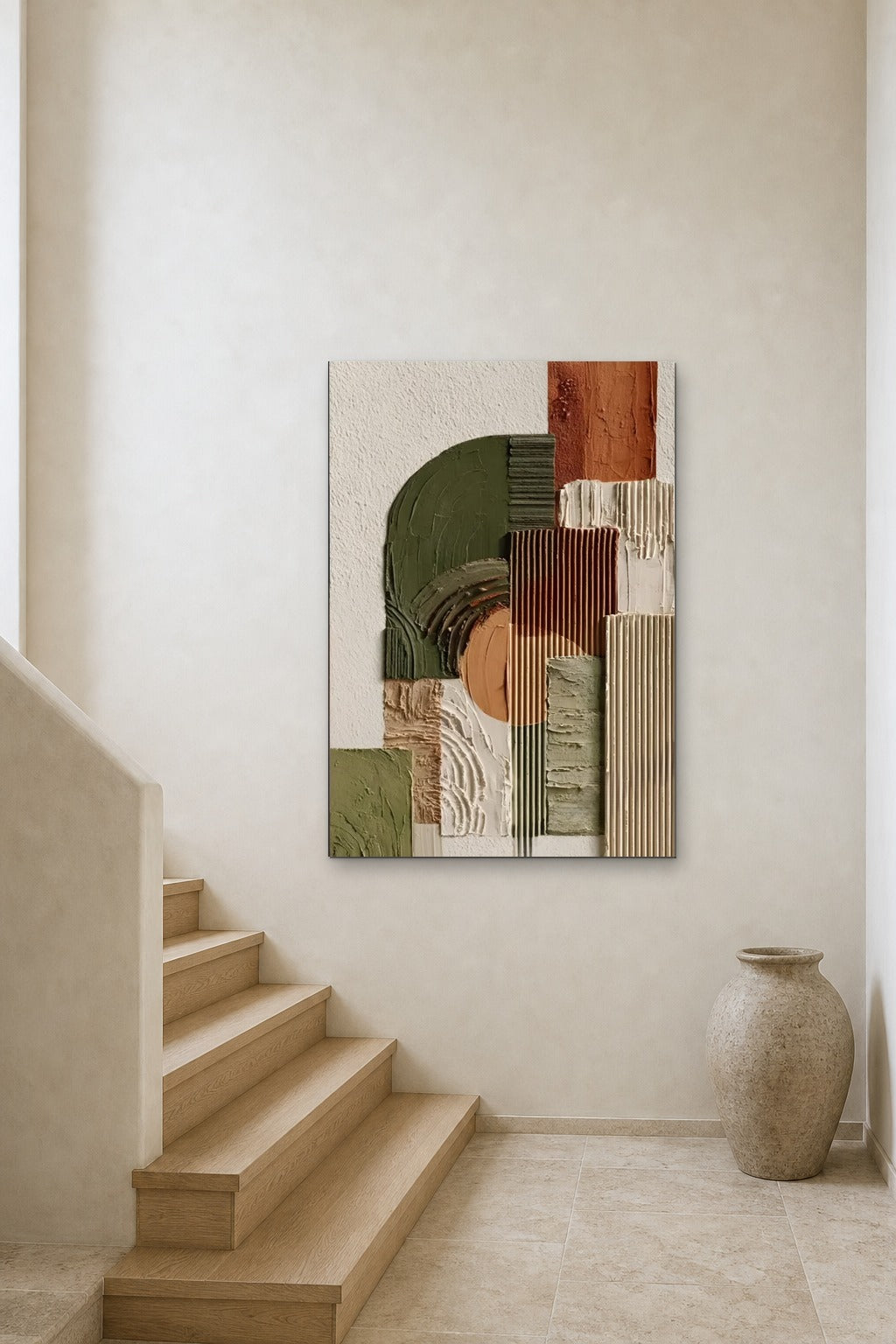 Garden Wall shown at 90 × 130 cm above a stair landing