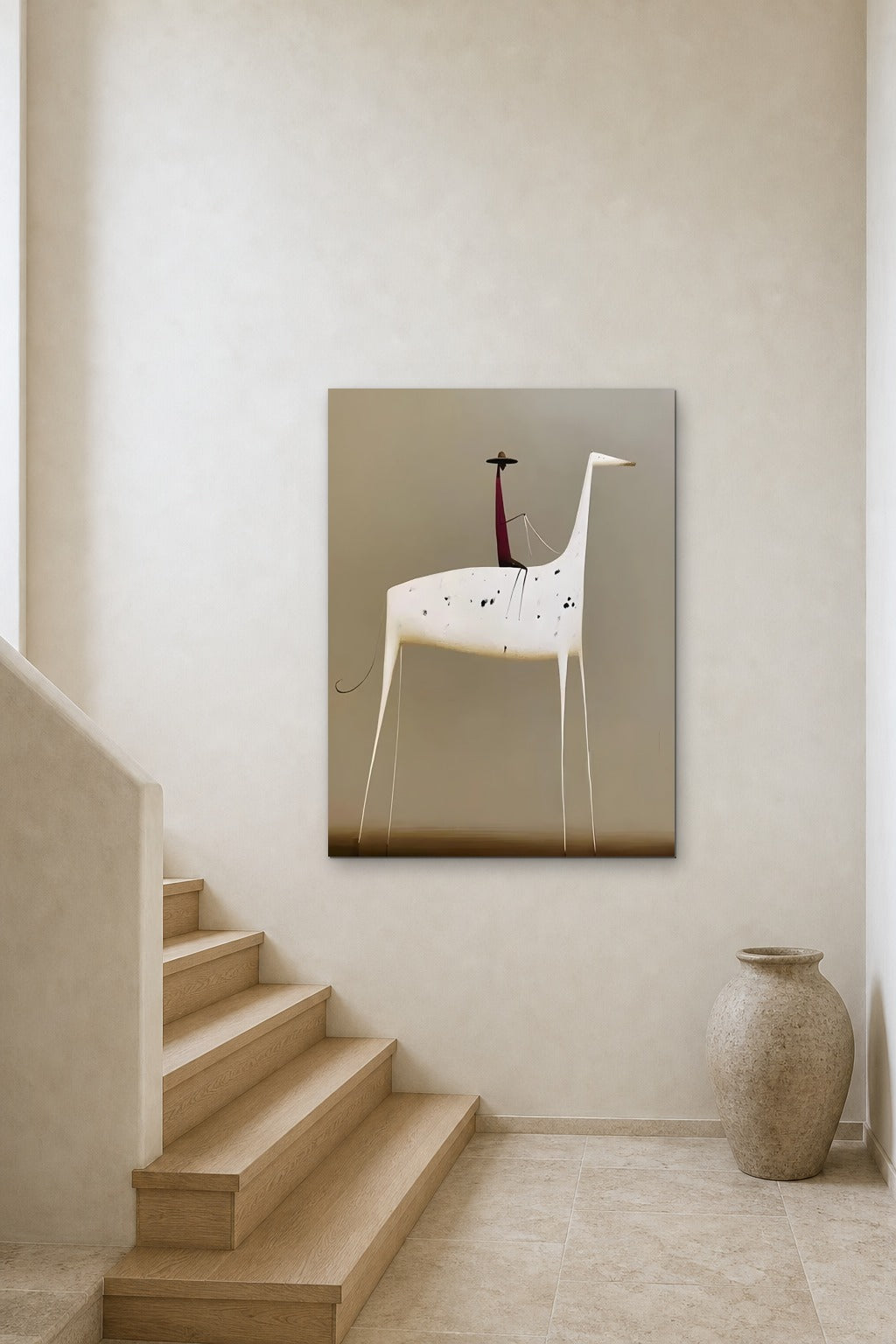 The Spotted Horse shown at 90 × 130 cm above a stair landing