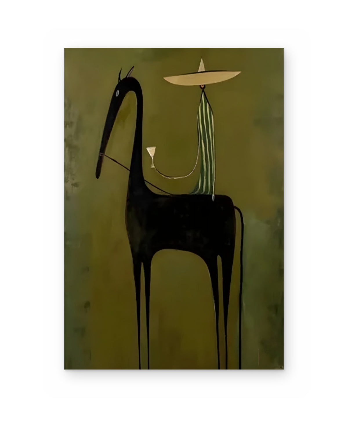 Black Horse with Rider — Figurative Abstract Painting