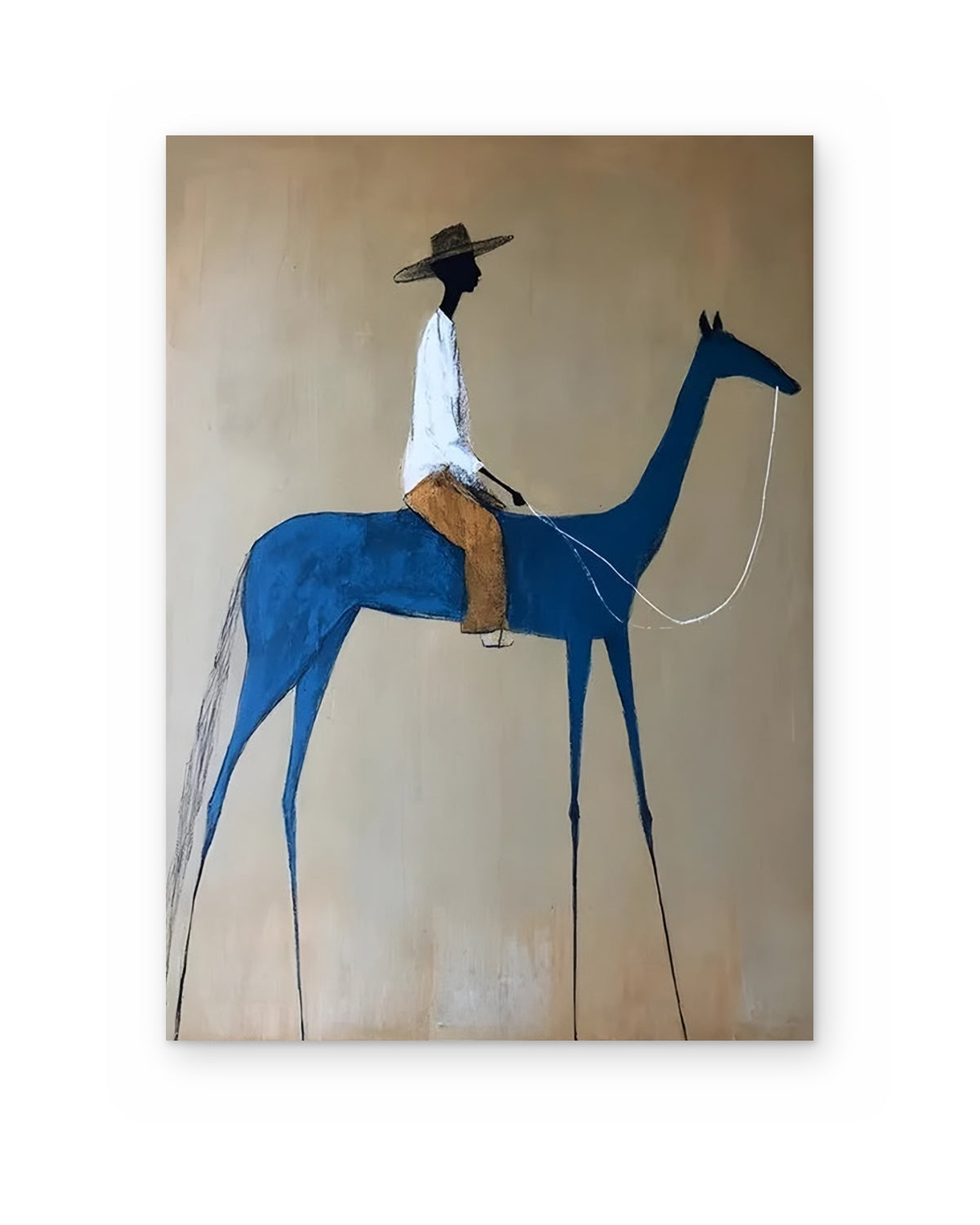 The Blue Horse, figurative abstract painting shown straight on