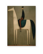 Rider in Green, figurative abstract painting shown straight on