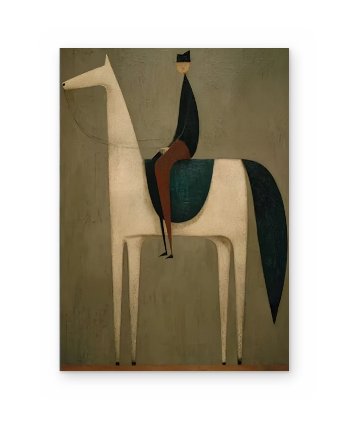 Rider in Green, figurative abstract painting shown straight on