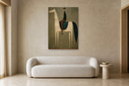 Rider in Green shown at 90 × 120 cm above a 220 cm boucle sofa