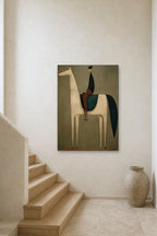 Rider in Green shown at 90 × 120 cm above a stair landing