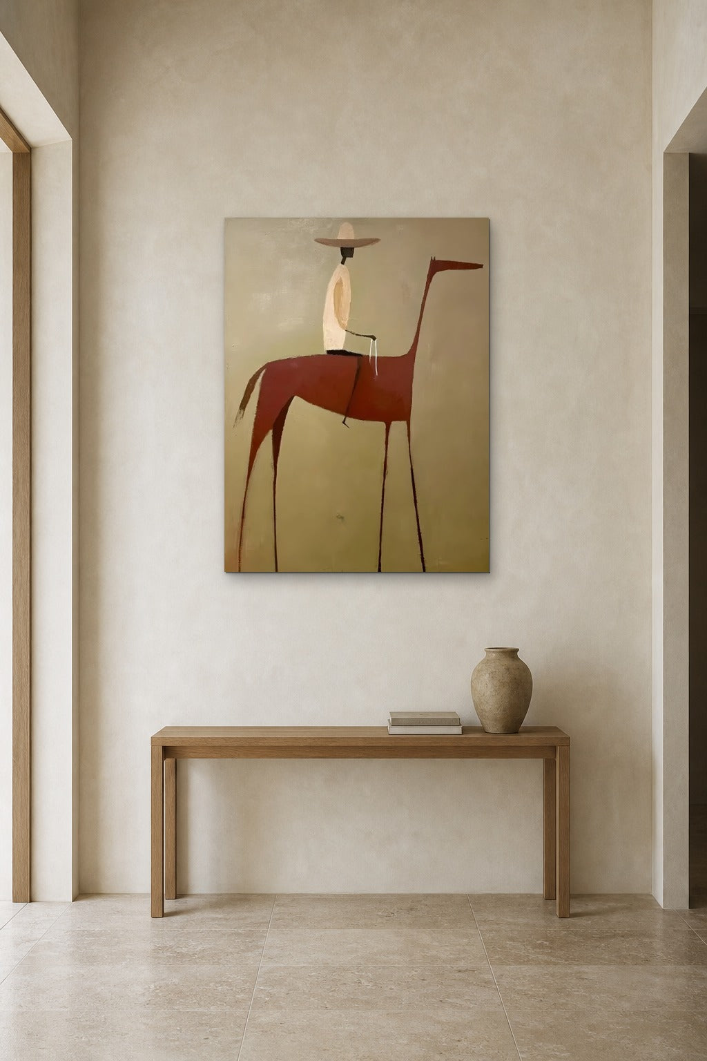 The Red Horse shown at 90 × 120 cm above a 140 cm oak console