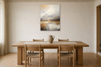 Mist over the Lake shown at 50 × 70 cm above a 200 cm oak dining table