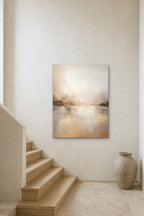 Morning Shore shown at 90 × 120 cm above a stair landing