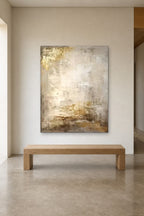 Gilded Plaster shown at 120 × 160 cm above a 180 cm oak bench
