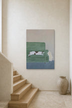 Afternoon Nap shown at 90 × 130 cm above a stair landing
