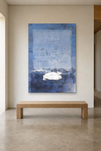 Blue Window shown at 120 × 180 cm above a 180 cm oak bench