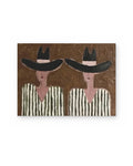 Two Women in Black Hats, figurative abstract painting shown straight on
