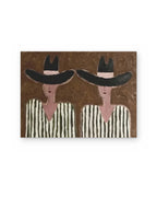Two Women in Black Hats, figurative abstract painting shown straight on