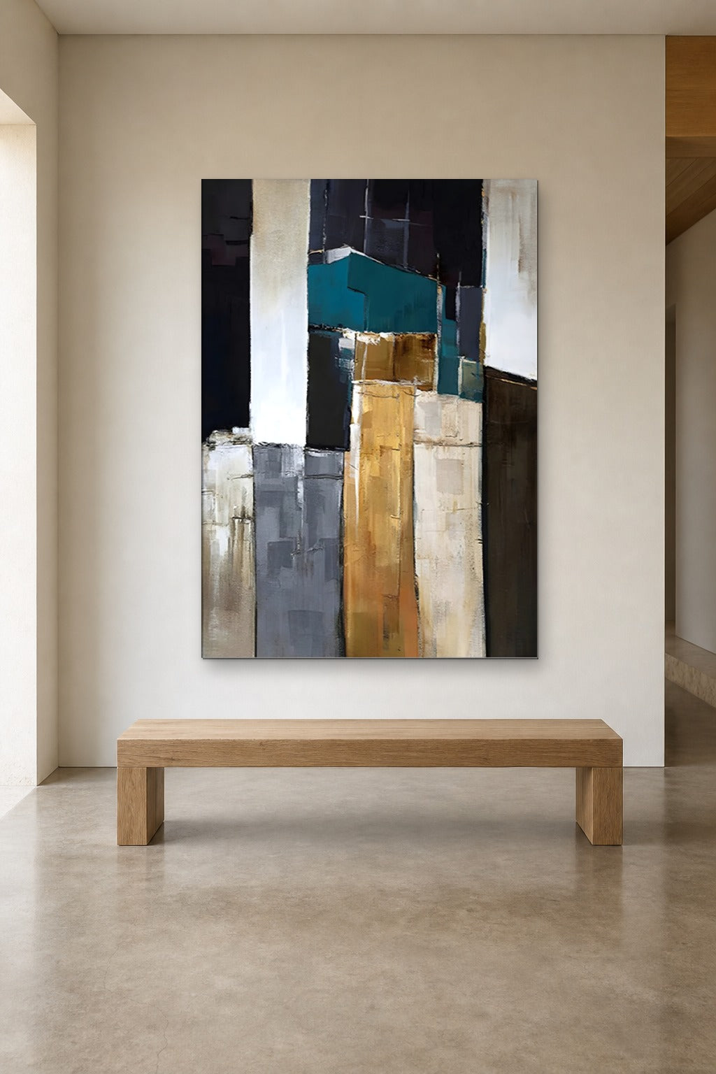 Night City shown at 120 × 180 cm above a 180 cm oak bench