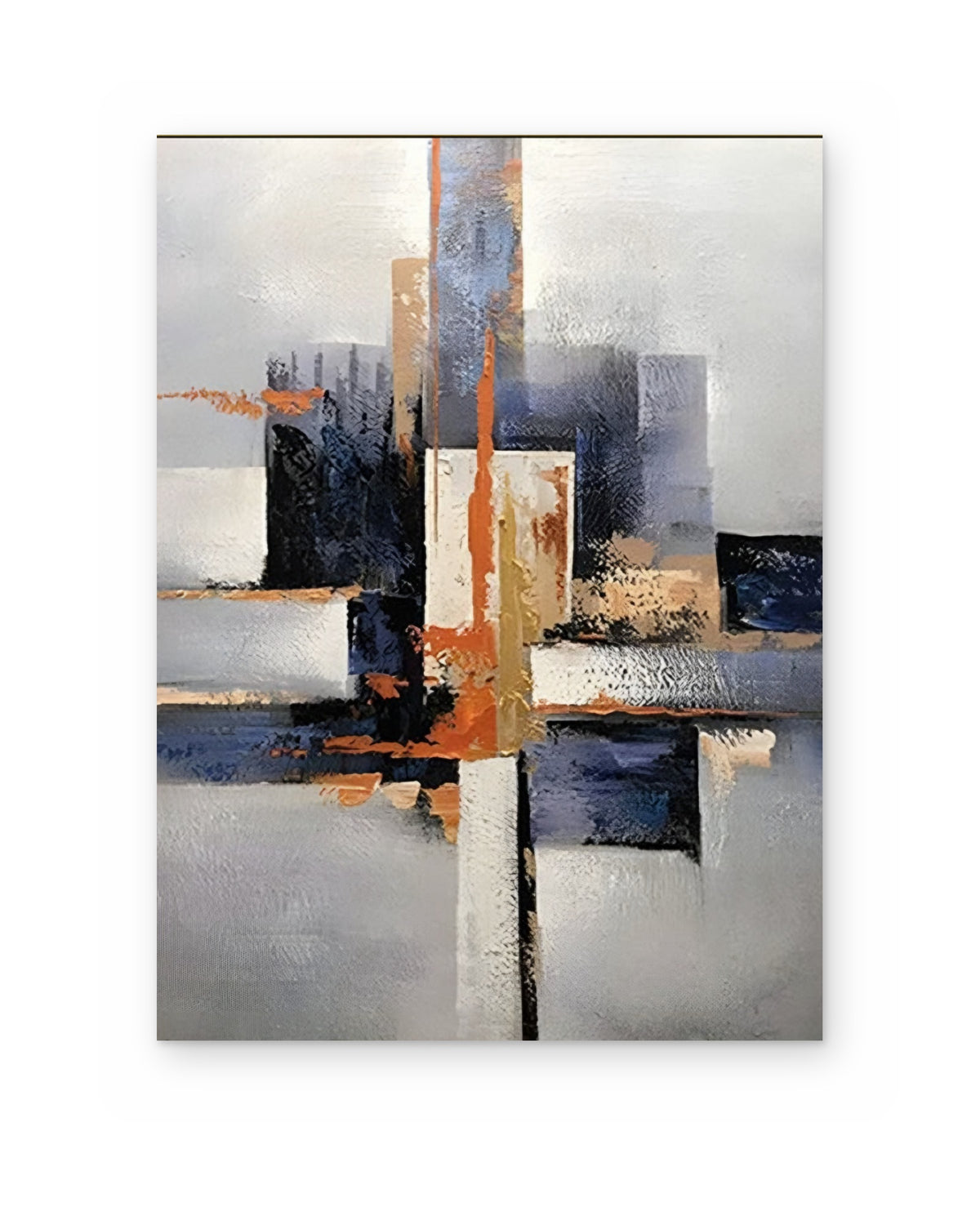 Orange Cross, hand-painted abstract painting shown straight on