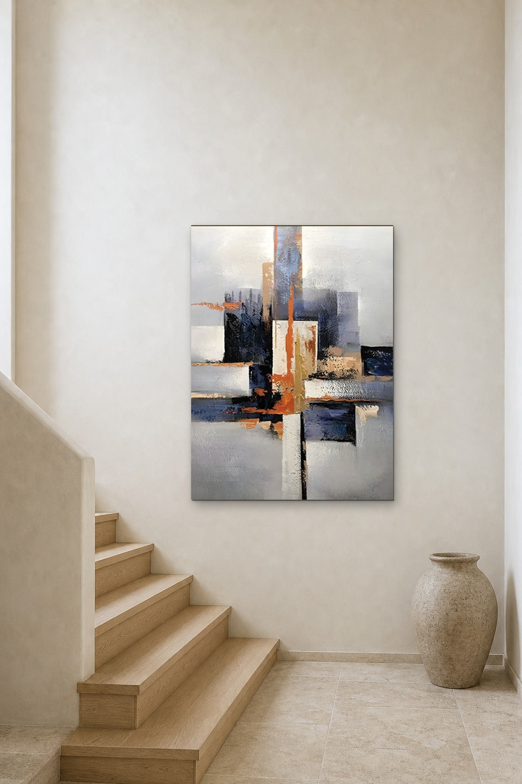 Orange Cross shown at 90 × 130 cm above a stair landing