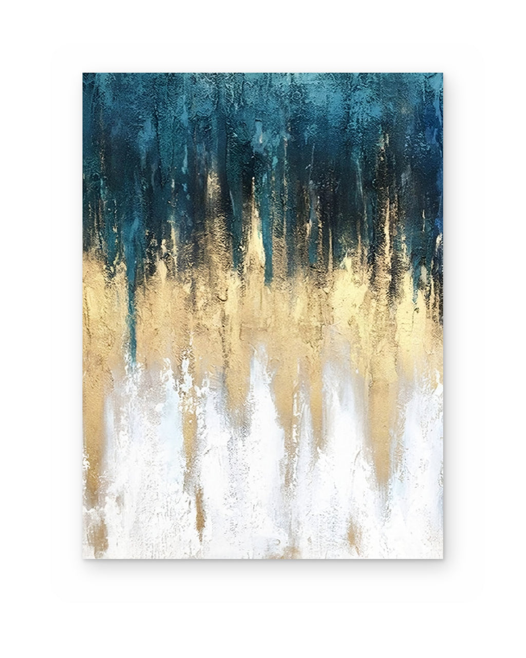 Teal and Gold, textured abstract painting shown straight on