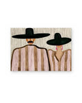 The Couple in Pink Stripes, figurative abstract painting shown straight on