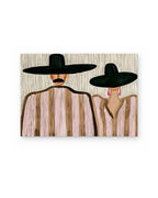 The Couple in Pink Stripes, figurative abstract painting shown straight on