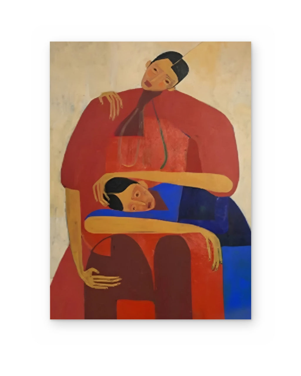 Mother and Child, figurative abstract painting shown straight on