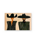 Two Men in Green Stripes, figurative abstract painting shown straight on