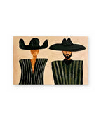 Two Men in Green Stripes, figurative abstract painting shown straight on