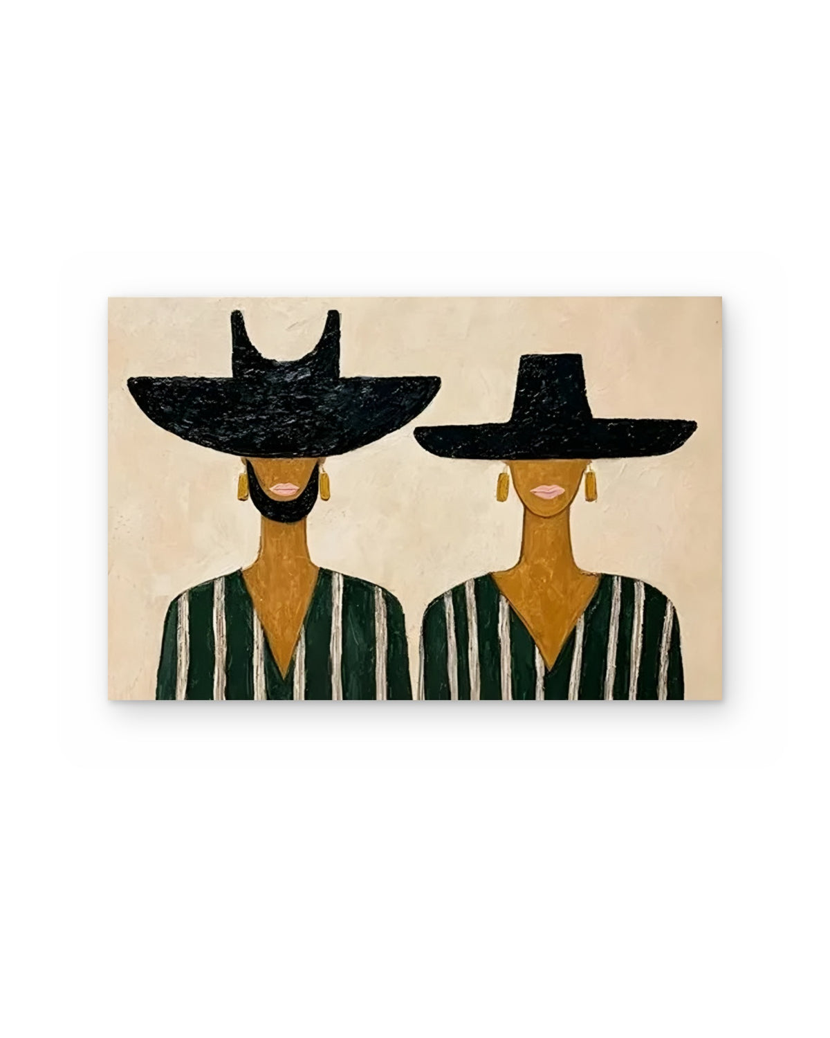 Golden Earrings, figurative abstract painting shown straight on