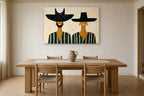 Golden Earrings shown at 100 × 70 cm above a 200 cm oak dining table
