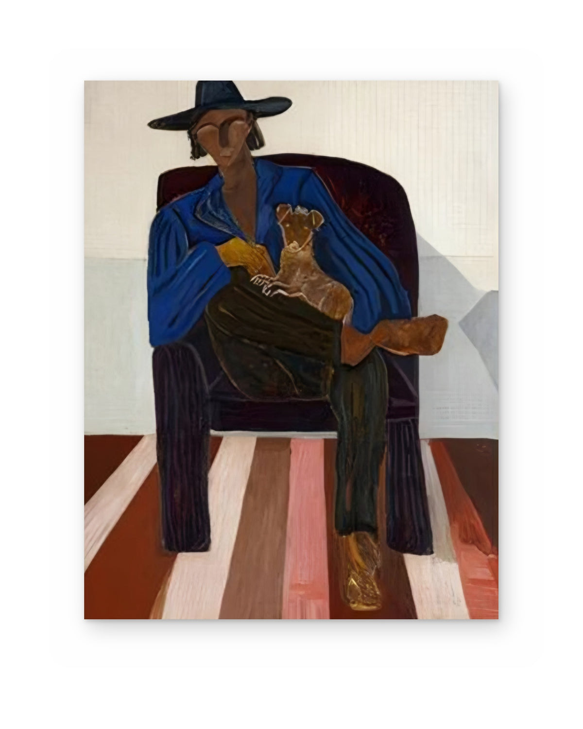Man with a Dog, figurative abstract painting shown straight on
