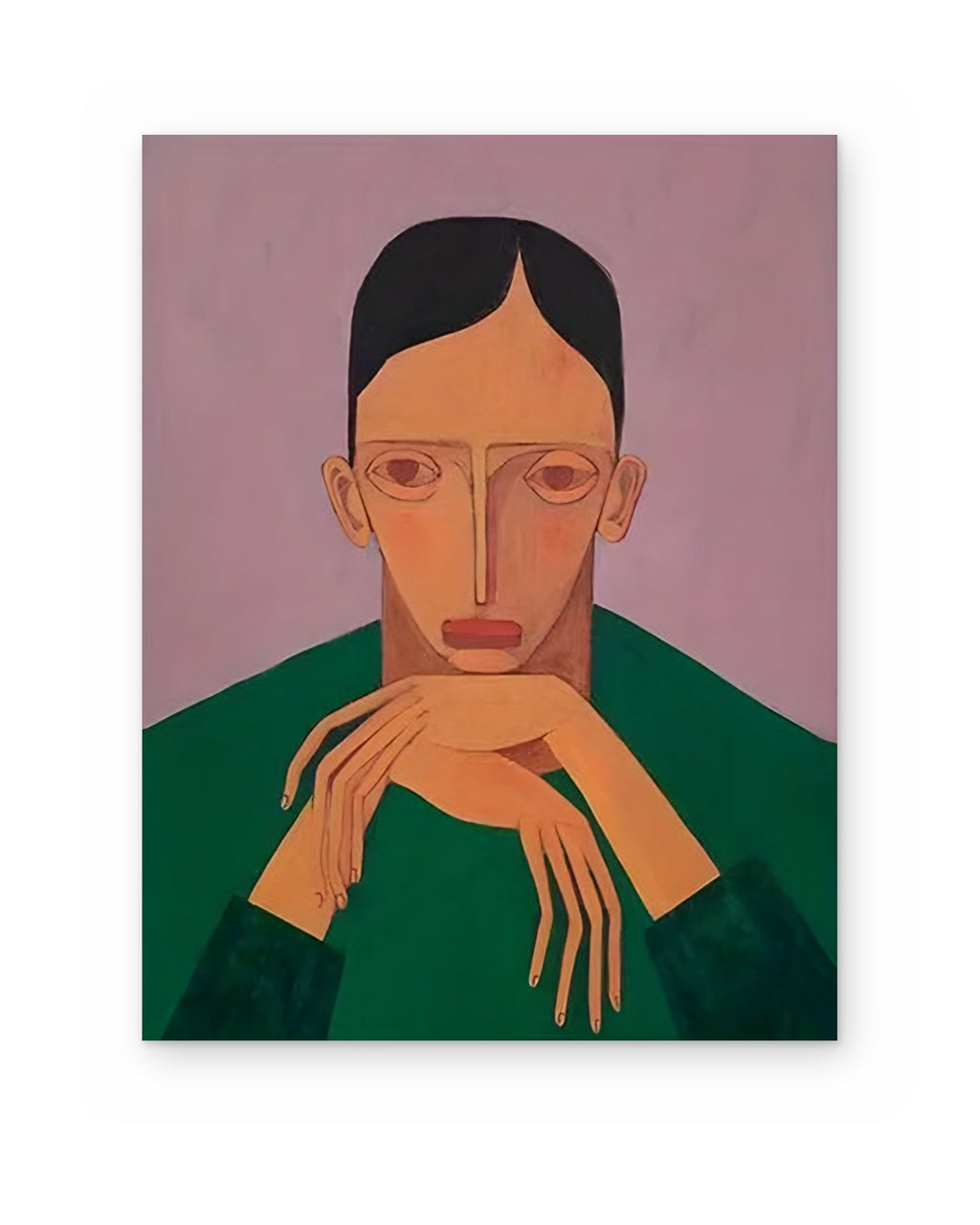 Portrait in Green, figurative abstract painting shown straight on