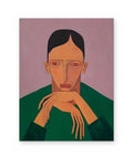 Portrait in Green, figurative abstract painting shown straight on