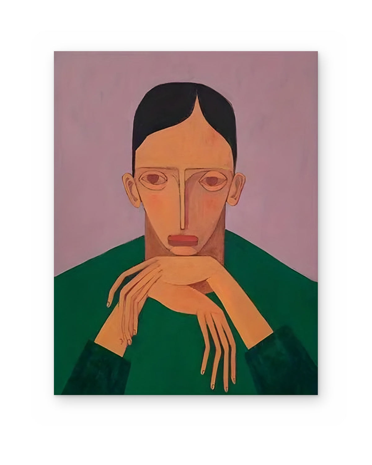 Portrait in Green, figurative abstract painting shown straight on