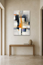 Orange Signal shown at 90 × 130 cm above a 140 cm oak console