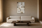 Linen Squares shown at 60 × 90 cm above a 230 cm linen sofa