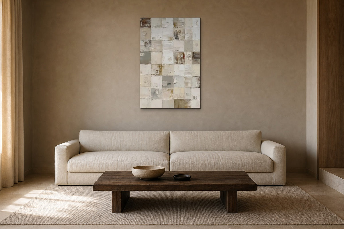 Linen Squares shown at 60 × 90 cm above a 230 cm linen sofa