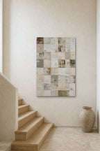 Linen Squares shown at 90 × 130 cm above a stair landing