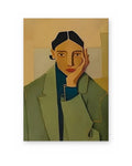 Woman in a Green Coat, figurative abstract painting shown straight on