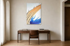 Orange Arc shown at 70 × 100 cm above a 160 cm walnut desk