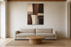 Walnut and Linen shown at 90 × 130 cm above a 240 cm linen sofa