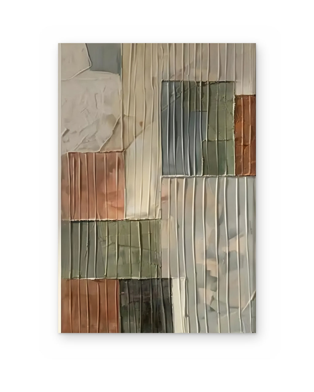 Sage Patchwork, textured abstract painting shown straight on