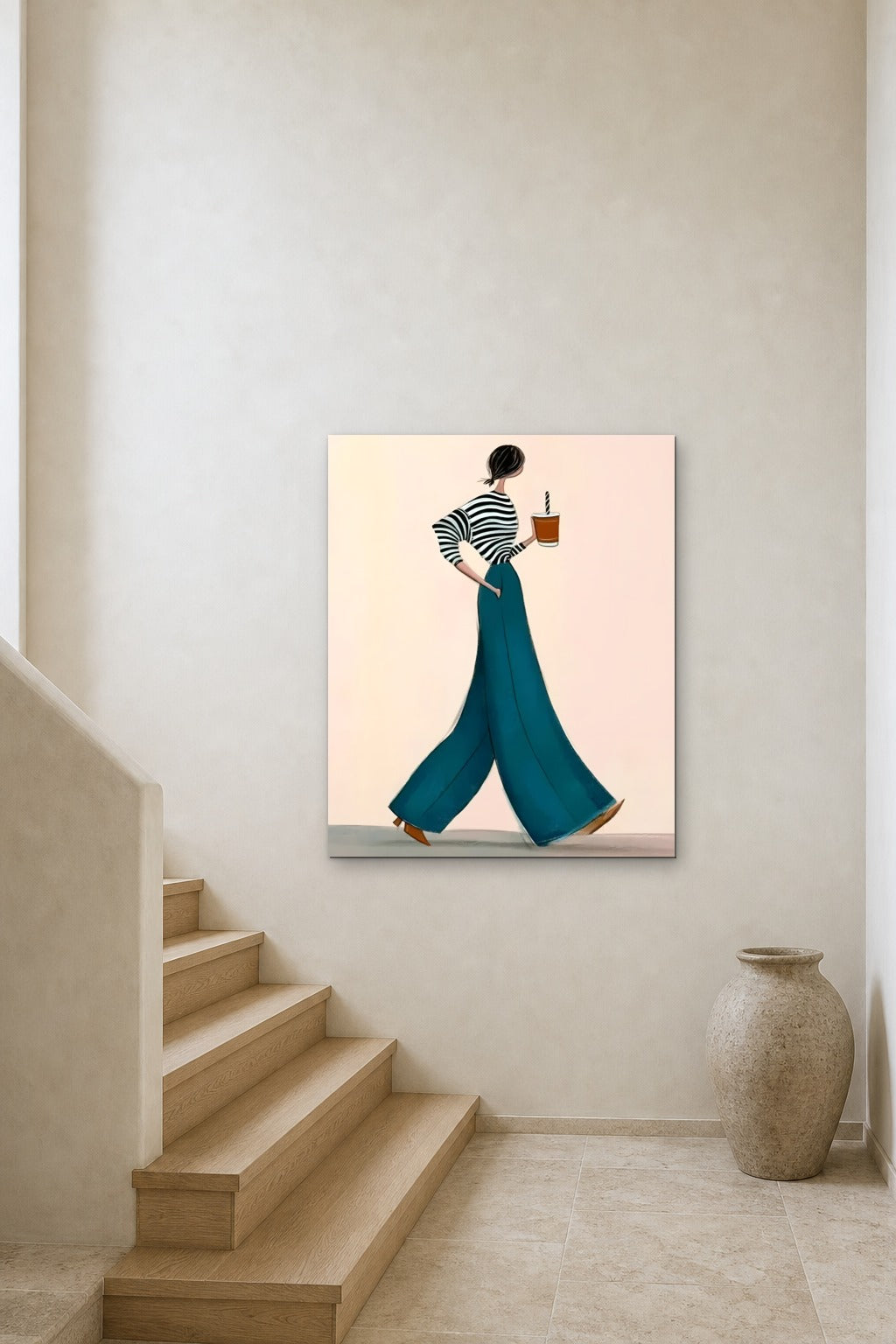 Coffee to Go shown at 90 × 120 cm above a stair landing