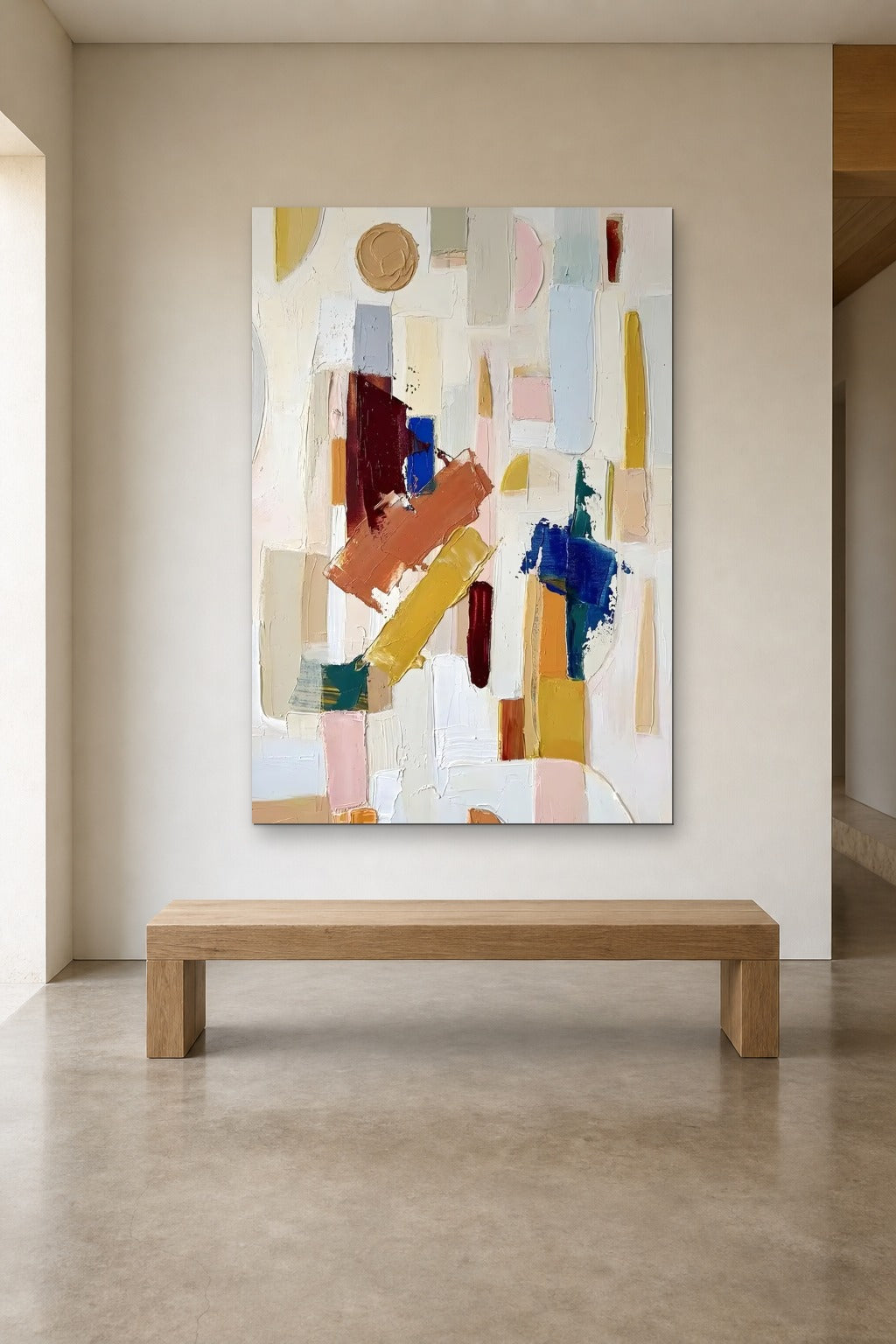 Confetti shown at 120 × 180 cm above a 180 cm oak bench