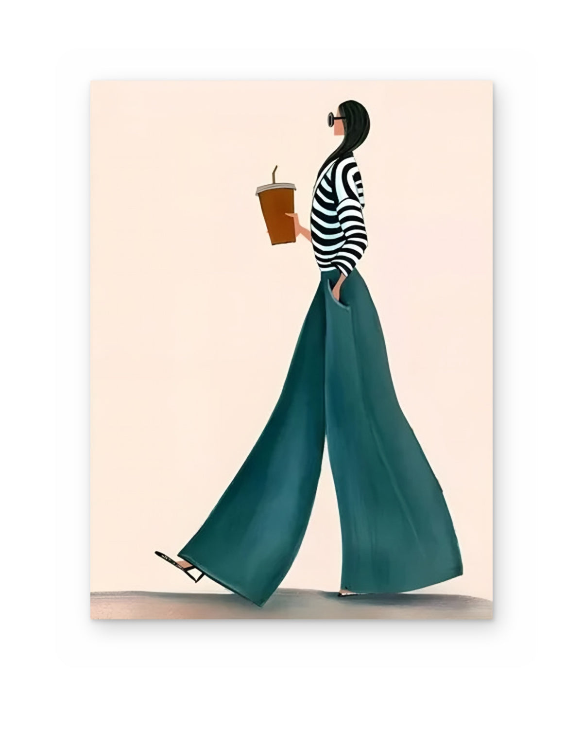 Teal Stride, figurative abstract painting shown straight on
