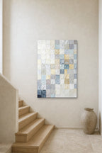 Pastel Mosaic shown at 90 × 130 cm above a stair landing