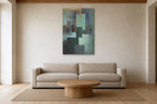 Green Rooms shown at 80 × 120 cm above a 240 cm linen sofa