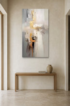 Gold Thread shown at 90 × 150 cm above a 140 cm oak console