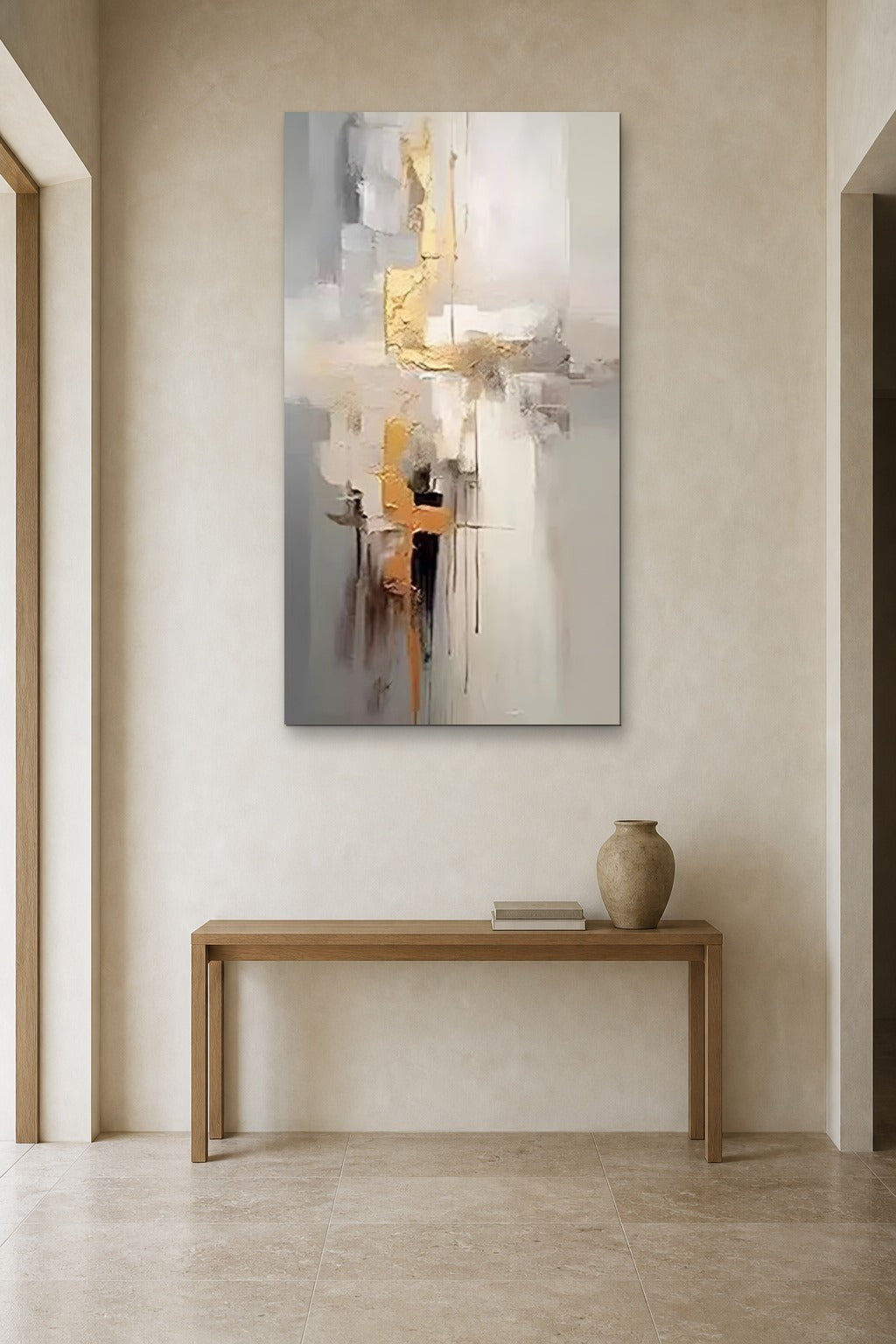 Gold Thread shown at 90 × 150 cm above a 140 cm oak console