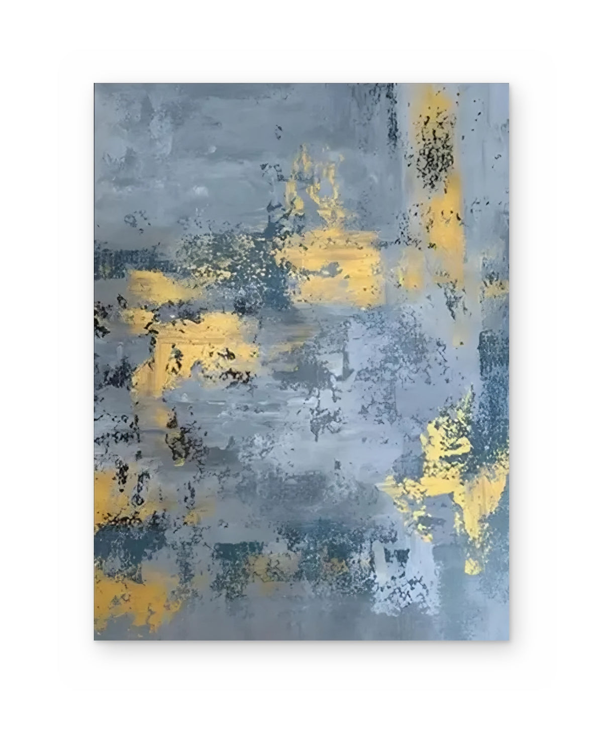 Blue and Saffron, hand-painted abstract painting shown straight on