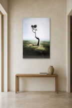 The Lone Tree shown at 90 × 130 cm above a 140 cm oak console