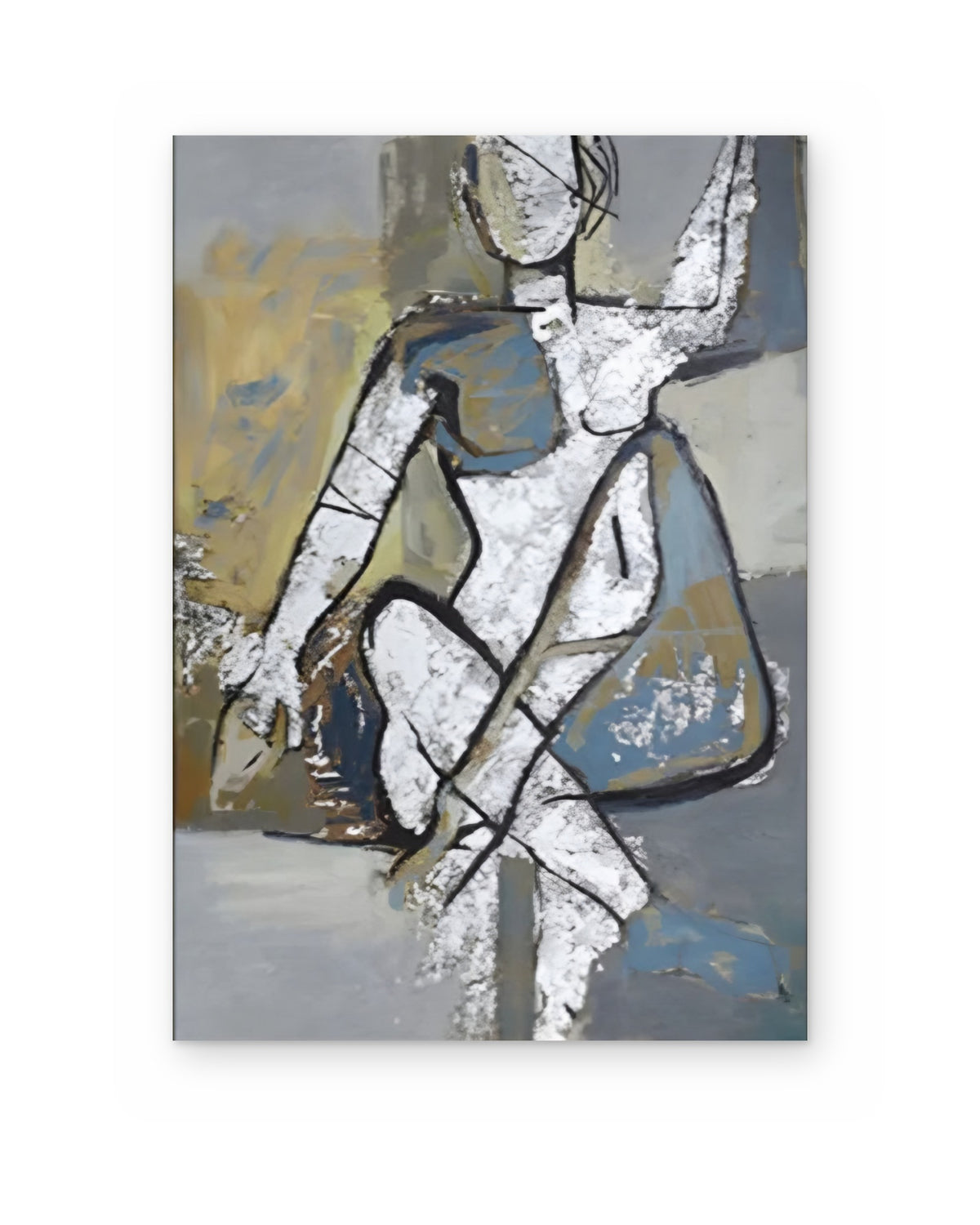 Seated Figure in Grey, figurative abstract painting shown straight on